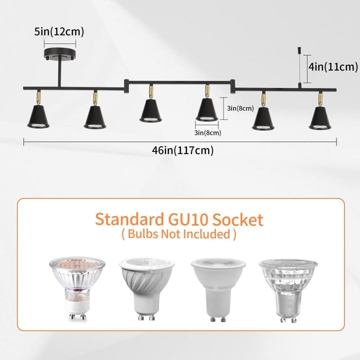 SEEBLEN 6-Light Modern Track Lighting Fixtures Ceiling, Flexible Foldable Arm and Rotatable Light Head,Black Kitchen Track Lighting for Kitchen Islands, Dining Rooms, Bars, Closets, Workbenches. - Image 4